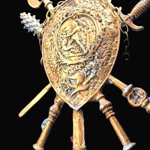 Shield wall plaque decor, Metal Art, Coat of Arms, Medieval Sword Axes..Approx